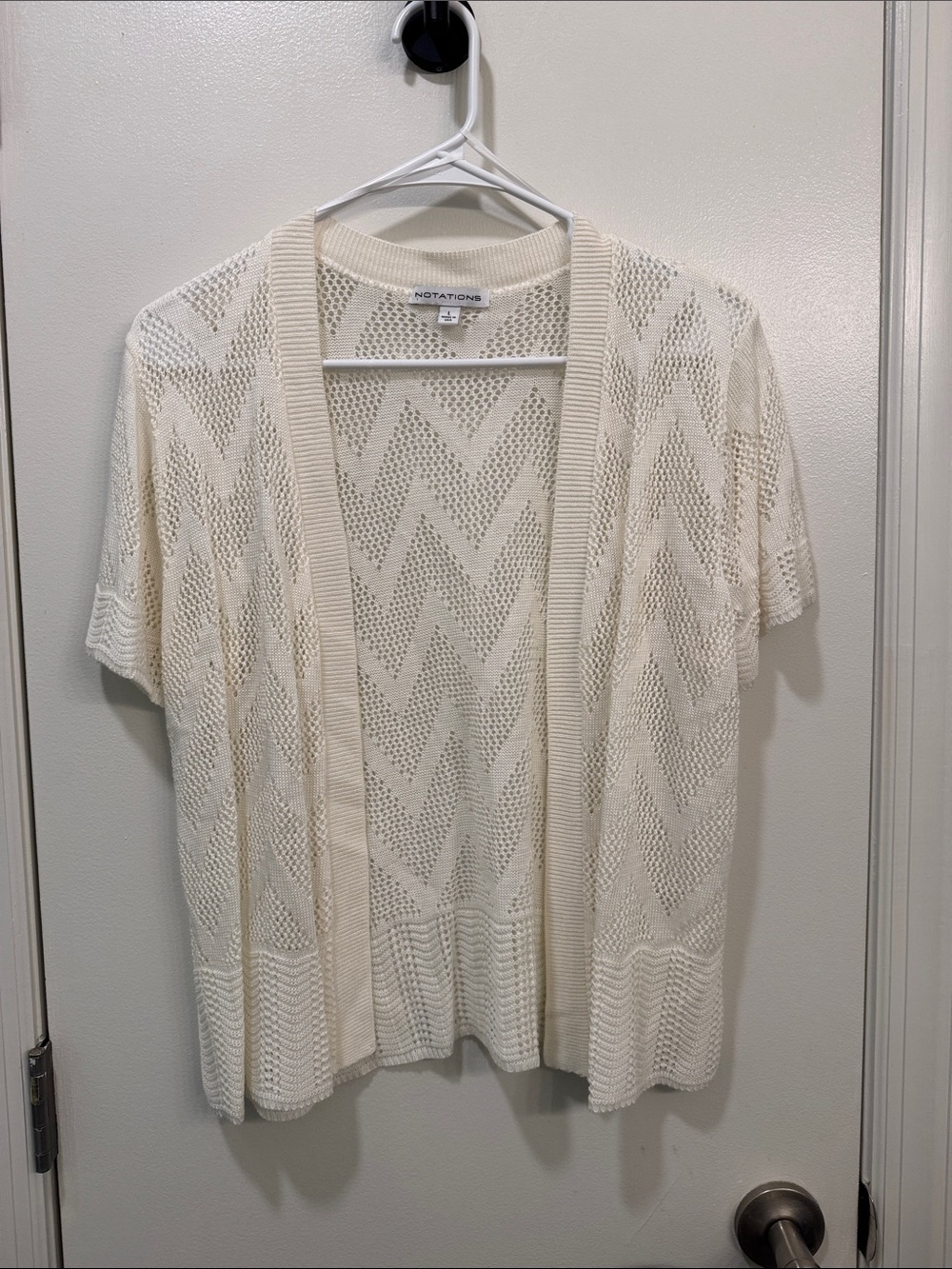Notations Open-Front Cream Short-Sleeve Knit Cardigan